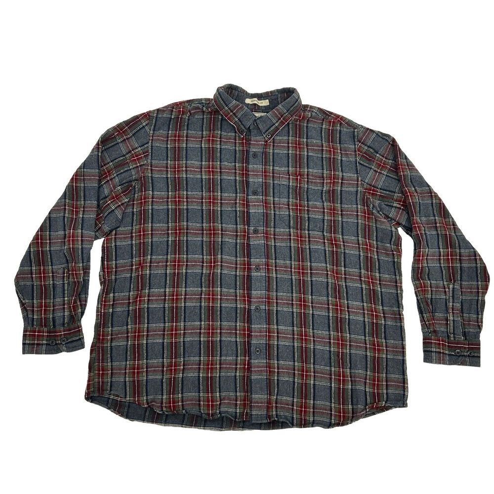 L.L. Bean Flannel‎ Shirt Men's XL Reg Gray Red Scotch Plaid Traditional Fit